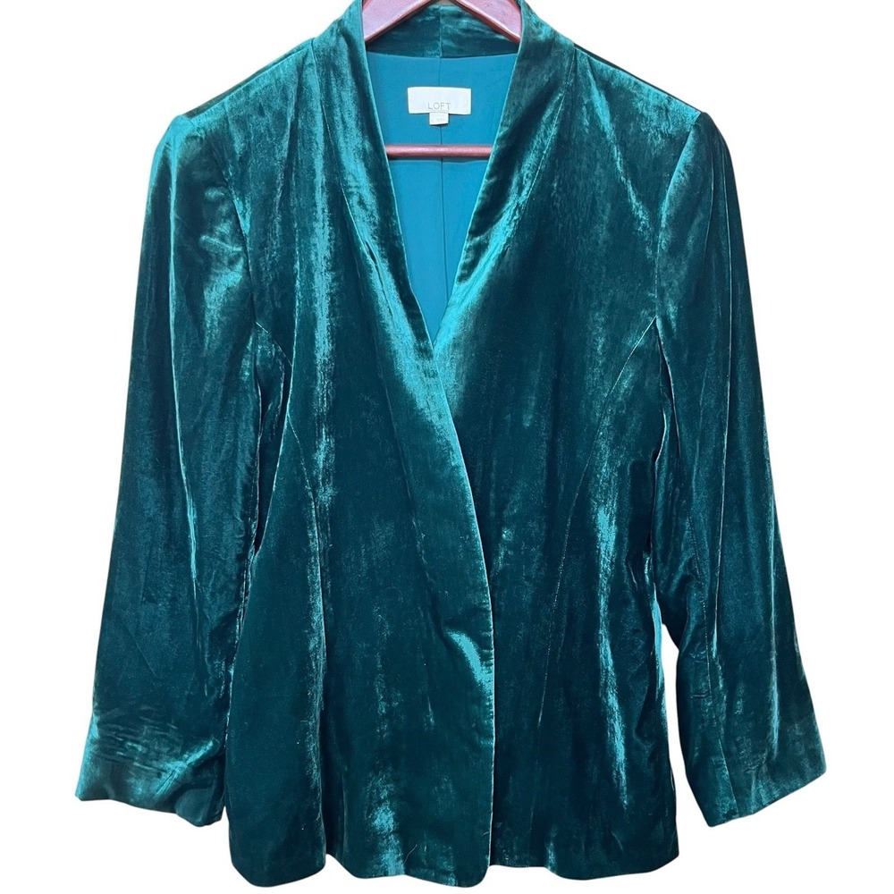 Loft Velvet Blazer Womens Large Green Lined Grunge Vintage Career Holidays